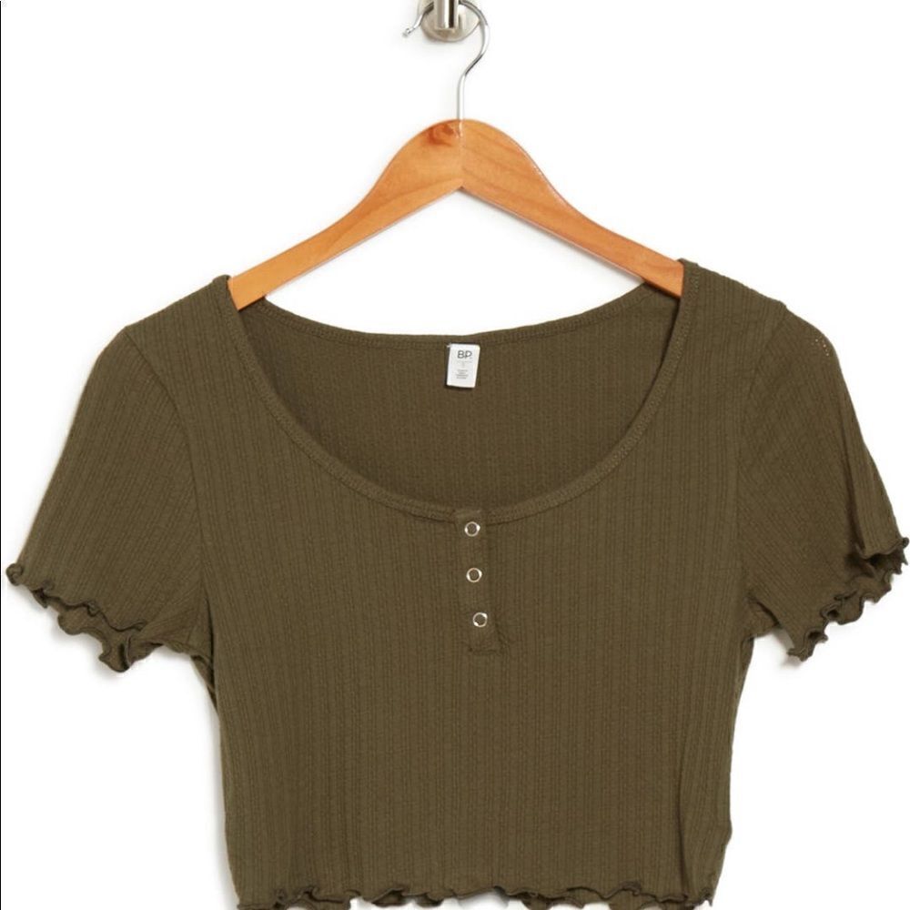 BP Women’s pointelle rib cotton crop top henley size L, NWT